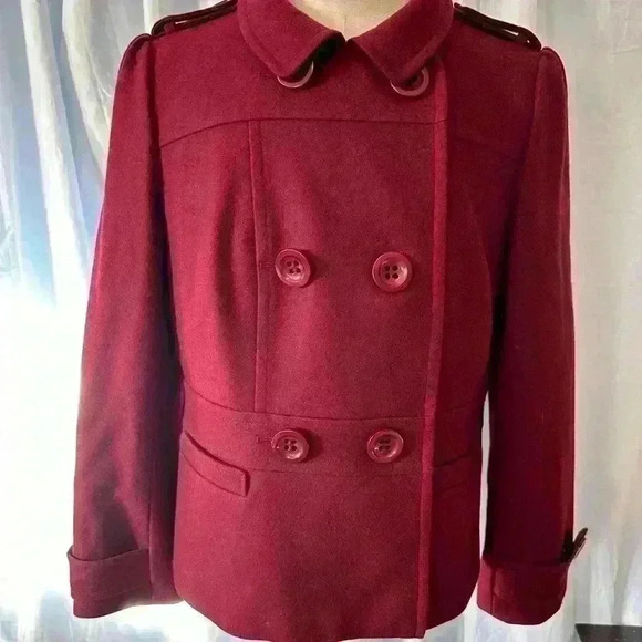 Halogen Wool Blend Pea Coat. Womens Size Large. Deep Mauve Color. Thick. Lined. - Picture 1 of 9